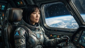Awkwafina als astronaut in de ruimte