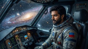 Prabhas som romutforsker i en cockpit