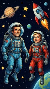 Sak 1 och Sak 2 ger sig ut på ett kosmiskt äventyr som astronauter i yttre rymden.