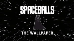 Black and white parody wallpaper with cartoon Darth Vader and 'Spaceballs The Wallpaper' text.