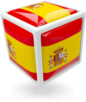A 3D cube displaying the Spanish national flag on all sides.