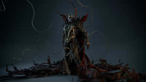 A demonic creature with chains and tattered red cloth stands in a dark setting. — Rook Bird Picture