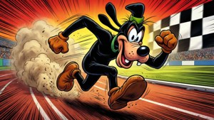 Muttley rast mit Staubwolken und Geschwindigkeitslinien. — Mulberry Wallpaper