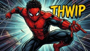 Miles Morales in einer actiongeladenen Szene mit Comic-Geschwindigkeitslinien