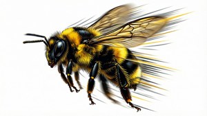 Dynamisk vektor av en bie i rask bevegelse, energisk bakgrunnsbilde.