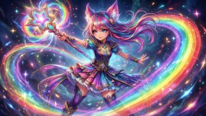 A vibrant wallpaper of Star Butterfly casting a rainbow spell.