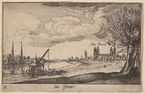 Speyer by Wenceslaus Hollar, created 1635, in etching. Download this artwork as a high-resolution wallpaper for desktop, tablet, or mobile. — Wenceslaus Hollar Wallpaper