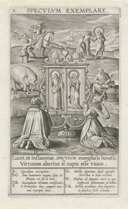 Spiegel van het voorbeeld by Theodoor Galle, created 1610, in paper; engraving. Download this artwork as a high-resolution wallpaper for desktop, tablet, or mob — Theodoor Galle Wallpaper