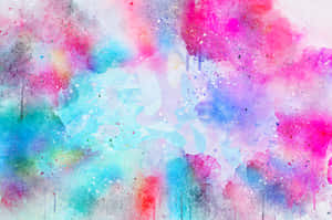 Œuvre d'art abstraite à l'aquarelle avec des éclaboussures et des gouttes roses, bleues et sarcelle sur du papier texturé
