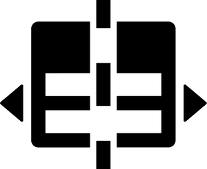Black arrow icon pointing left and right with central rectangle
