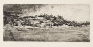 Spring at Cardross by Muirhead Bone, created 1900, in drypoint. Download this artwork as a high-resolution wallpaper for desktop, tablet, or mobile. — Muirhead Bone Wallpaper