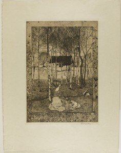 Spring by Heinrich Vogeler, created 1896, in Etching on tan wove paper. Download this artwork as a high-resolution wallpaper for desktop, tablet, or mobile. — Heinrich Vogeler Wallpaper