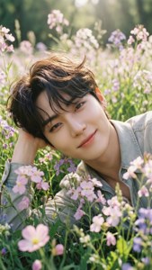 Potret halus Jimin di ladang bunga.