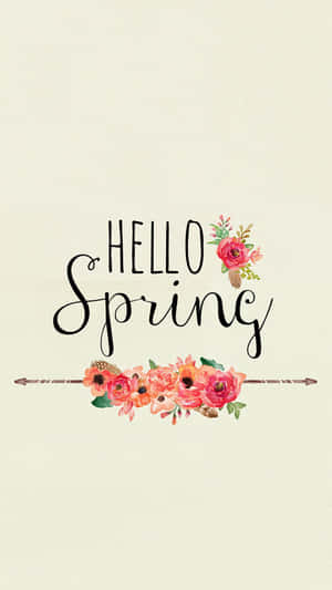 Testo Hello Spring con design floreale ad acquerello su sfondo crema — iPhone X Sfondo estivo Sfondi