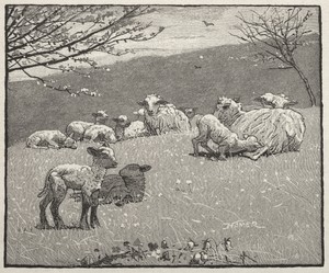 Spring Lamb by Winslow Homer, created 1880, in wood engraving. Download this artwork as a high-resolution wallpaper for desktop, tablet, or mobile. — Winslow Homer Wallpaper