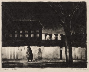 Spring Night by Russell T. Limbach, created c. 1928, in lithograph. Download this artwork as a high-resolution wallpaper for desktop, tablet, or mobile. — Russell T. Limbach Wallpaper