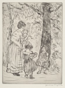 Springtime by Jerome Myers, created c. 1919, in drypoint. Download this artwork as a high-resolution wallpaper for desktop, tablet, or mobile. — Jerome Myers Wallpaper