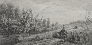 Springtime by Charles-François Daubigny, created 1857, in etching. Download this artwork as a high-resolution wallpaper for desktop, tablet, or mobile. — Art Picture
