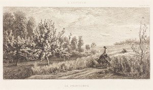 Springtime (Le Printemps) by Charles-François Daubigny, created 1857, in etching on chine applique. Download this artwork as a high-resolution wallpaper for des — Charles-François Daubigny Wallpaper