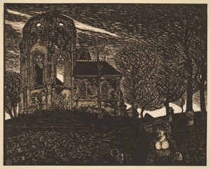 Springtime Storm by Wilhelm Laage, created 1899, in colour woodcut in beige and black on wove paper. Download this artwork as a high-resolution wallpaper for de