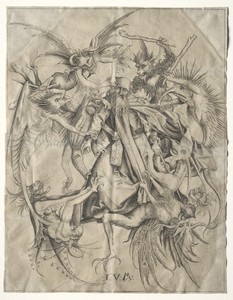 St. Anthony Tormented by the Devils by Master FVB, created 1475–1500, in engraving. Download this artwork as a high-resolution wallpaper for desktop, tablet, or — Master FVB Wallpaper