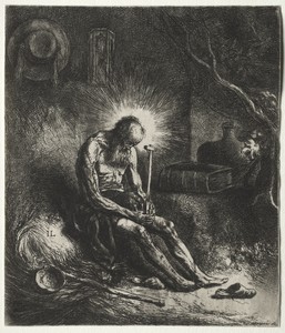 St. Jerome by Jan Lievens, created 1631, in etching. Download this artwork as a high-resolution wallpaper for desktop, tablet, or mobile. — Jan Lievens Wallpaper
