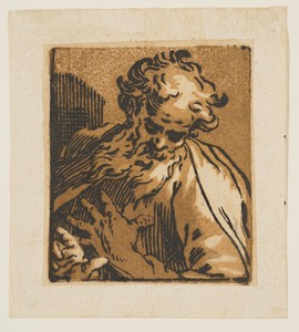 St Jerome by Abraham Bloemaert, created c. 1620-23, in Chiaroscuro woodcut from three block on ivory laid paper. Download this artwork as a high-resolution wall — Illustration Background