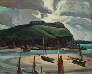 St. Servan by Frank Wilcox, created 1926, in oil on canvas. Download this artwork as a high-resolution wallpaper for desktop, tablet, or mobile. — Frank Wilcox Wallpaper