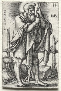 St. Simon by Hans Sebald Beham, created 1545–1546, in engraving. Download this artwork as a high-resolution wallpaper for desktop, tablet, or mobile. — Hans Sebald Beham Wallpaper