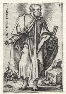 St. Simon Peter by Hans Sebald Beham, created 1545–1546, in engraving. Download this artwork as a high-resolution wallpaper for desktop, tablet, or mobile. — Hans Sebald Beham Wallpaper