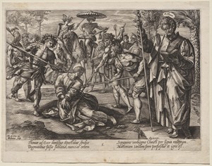 St. Thomas by Hendrick Goltzius, created c. 1578, in engraving. Download this artwork as a high-resolution wallpaper for desktop, tablet, or mobile. — Art Picture