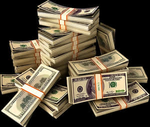 Haufen gebündelter Hundert-Dollar-Scheine, verstreut auf schwarzem Hintergrund. — Cool Money Bilder