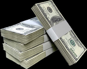 Tall stacks of one hundred dollar bills bound with white straps. — Cool Money Picture