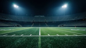 Tomt Varsity Stadium om natten under flomlys