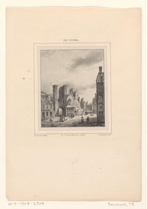 Stadsgezicht by Théodore Fourmois, created c. 1825 - 1827, in paper; chine collé; lithography. Download this artwork as a high-resolution wallpaper for desktop, — Théodore Fourmois Wallpaper