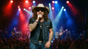 Kidd G live auf der Bühne bei einem Country-Musikfestival mit dynamischer Beleuchtung