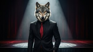 Louis the wolf in a theatrical spotlight, dark and moody wallpaper — Louis Wallpaper