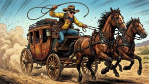 Lucky Luke acchiappa al lazo una diligenza veloce in un inseguimento polveroso