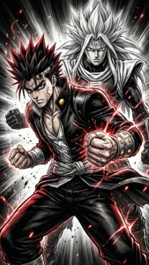 Jotaro og Star Platinum i en dynamisk kampstilling.