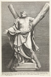 Standbeeld van de Heilige Andreas by Petrus Clouwet, created 1639 - 1670, in paper; engraving. Download this artwork as a high-resolution wallpaper for desktop,