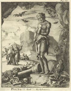 Standbeeld van Pluto by Jan Luyken, created 1686, in paper; etching. Download this artwork as a high-resolution wallpaper for desktop, tablet, or mobile. — Jan Luyken Wallpaper