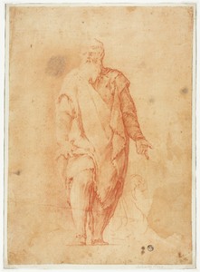 Standing Bearded Man by Luca Giordano, created n.d., in Red chalk, with touches of black crayon, on cream laid paper prepared with a red chalk wash, laid down o — Illustration Background
