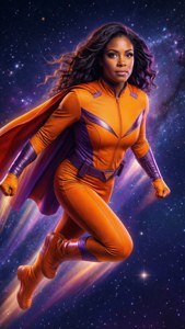 Cassie Steele as Starfire-like superhero flying in the sky — Cassie Steele Picture