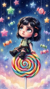 Vanellope på klubba under godisstjärnor, drömsk akvarell