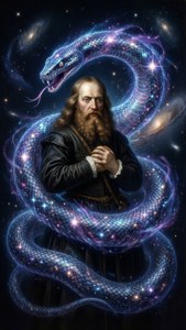 Hieronymus Sperling kæmper med en himmelsk slange af stjernelys i et kosmisk tomrum
