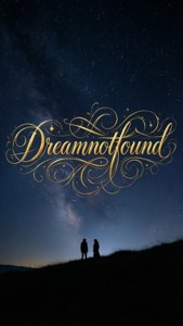 Elegante typografie van 'Dreamnotfound' over een sterrennacht.