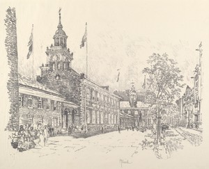 State Buildings by Joseph Pennell, created 1912, in lithograph. Download this artwork as a high-resolution wallpaper for desktop, tablet, or mobile. — Joseph Pennell Wallpaper