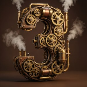 Et steampunk-tall 3 laget av messinggir og rør.