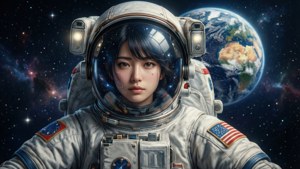 Misae som astronaut, der udforsker rummet