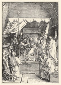 Sterfbed van Maria by Albrecht Dürer, created 1510, in paper; houtsnede. Download this artwork as a high-resolution wallpaper for desktop, tablet, or mobile. — Albrecht Dürer Wallpaper